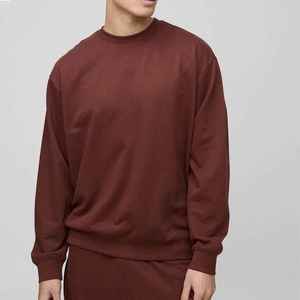 Sweat-shirt en tricot à col rond pour homme, couleur bordeaux, coupe ample, style décontracté, pour l'automne, longueur normale, couleur unie, pull-over - Product Image 5