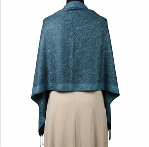 Chal largo de cachemira para mujer, reversible, con diseño paisley azul, flecos, bufanda de invierno, cálido, duradero, para uso diario. - Product Image 4