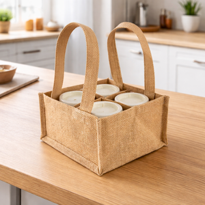 Custom 4 Compartment <b>Small</b> Jute Wine Tote Bag Non Woven Handles Bottle Carrier <b>Jar</b> Storage Plain Logo Promo Gift Shopper - Product Image 3