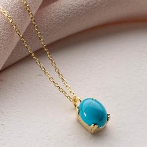 Collar de Turquesa, Plata de Ley 925, Chapado en Oro de 14K, Colgante Ovalado de Turquesa, Joyería con Piedra Azul Delicada, Piedra de Nacimiento de Diciembre - Product Image 1