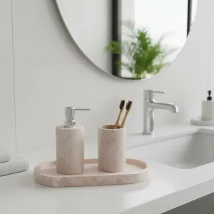 Hot Selling Best Quality Beige Marble Luxury Eco-Friendly Durable <b>Bathroom</b> <b>Accessories</b> <b>Set</b> Use for Home and Restaurant - Product Image 2