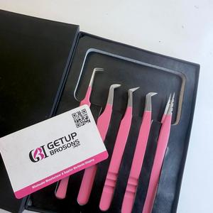 Professional Eyelash Extension Tweezers Set Pink Stainless Steel Anti Static Precision Lash Tweezers Straight Curved <b>Boot</b> 45 Deg - Product Image 2