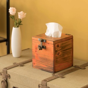 Wooden Tissue Box Cover Square Design Vintage Style Handmade With <b>Metal</b> Clasp For Home Decor - Product Image 5