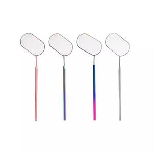 Rose Gold Oval <b>Makeup</b> <b>Mirror</b> With Long Handle 4 Colors Stainless Steel Cosmetic Tool For Beauty Application - Product Image 1