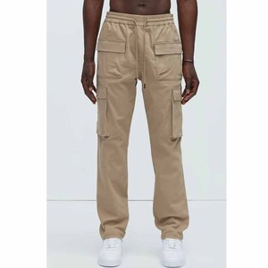 Pantalon cargo kaki pour homme, coupe droite, plusieurs poches, décontracté, taille élastique, en toile respirante, style printemps - Product Image 6