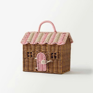 Cute Handmade Rattan Dollhouse Storage <b>Basket</b> Wicker House Toy Organizer Kids Baby <b>Hamper</b> Nursery Room Toys Decoration - Product Image 1