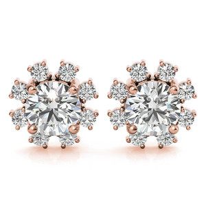 ต่างหูเพชรเม็ดกลมแบบคลัสเตอร์ VS1 เพชรสร้างในห้องปฏิบัติการ แท้ 10k 14k 18k สำหรับผู้หญิงและเด็กผู้หญิง - Product Image 1