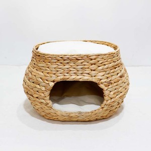 New Design Water Hyacinth <b>Iron</b> Frame Oval Cat House Bed with Soft Cushion Top Lounge - Product Image 1