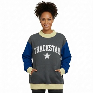 Sweat-shirt oversize à col montant pour femme, color block, broderie Trackstar, poche kangourou, en molleton épais - Product Image 3