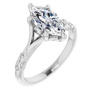 Vintage Filigree Moissanite Engagement <b>Ring</b> 1.5CT Marquise Cut Solitaire Wedding <b>Statement</b> <b>Ring</b> Crafted In Solid 10K White Gold - Product Image 3