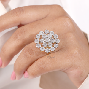 Yellow <b>Gold</b> 14KT Floral Lab Diamond Cluster <b>Ring</b> Vintage Inspired Luxury Statement <b>Cocktail</b> <b>Ring</b> Bridal Anniversary Fashion - Product Image 1