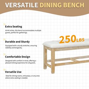 Farmhouse 60inch Extendable Pedestal Dining <b>Table</b> <b>Set</b> 6-Piece Including 18inch Removable Leaf 44inch <b>Bench</b> 4 Ladder Back Dining - Product Image 5