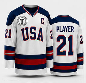 Maillot de hockey sur glace USA pour homme, manches longues, col en V, logo brodé en twill, maille respirante, anti-transpiration, antibactérien - Product Image 2