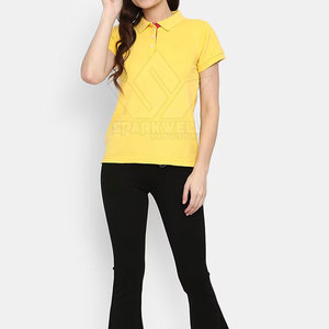 Women's Yellow Solid Color Short Sleeve for <b>Shirt</b> Casual 100% Cotton Knitted Fabric Regular Length Quick Dry Breathable - Product Image 4