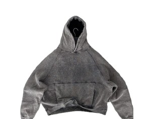 Sweat-shirt à capuche oversize pour homme, gris uni, manches raglan, en coton French Terry, décontracté, pour l'automne, coupe délavée - Product Image 5