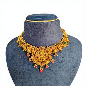 22k Gold Antique Temple <b>Jewelry</b> Lakshmi Pendant Necklace Bridal Traditional Indian Wedding Available in GOLD/SILVER/BRASS - Product Image 1