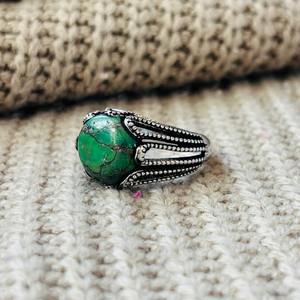 Tribal Gothic Green <b>Turquoise</b> Brass <b>Ring</b> Oxidized Silver plated Vintage Textured Wholesale <b>Ring</b> For women - Product Image 4