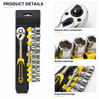 12 Pcs Set Soket dan Ratchet 3/8 Inch Drive CR-V Steel Sepuluh Soket Kunci Ratchet untuk Perbaikan Mobil