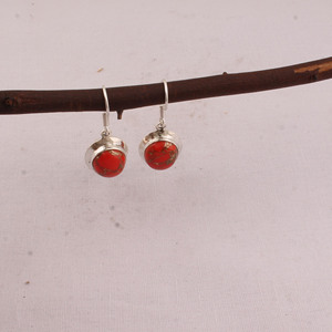 925 Sterling Silver <b>Red</b> Copper Turquoise Vintage Engagement Drop <b>Earrings</b> Bezel Set Oval Gemstone Jewelry - Product Image 4
