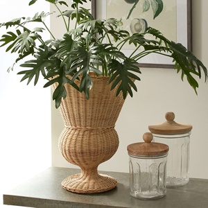 Vases en rotin pour arrangements floraux, excellente qualité, tissage artisanal, vase trompette doré, prix avantageux - Product Image 2