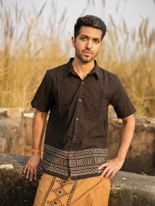 Men Handcrafted Cotton Short Sleeve Button <b>Down</b> Collar Shirt Casual Summer Wear Comfortable Breathable Natural Fabric Shirt - Product Image 1