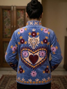 Wholesale <b>Womens</b> <b>Velvet</b> Bomber <b>Jacket</b> Ethnic Boho Stand Collar Embroidery Eco-Friendly Quick Dry Autumn All Season Fashion - Product Image 4