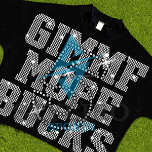 Nouvelle mode rue Hip-Hop en détresse ourlet T-Shirt personnalisé strass transfert oversize boxy recadrée graphique strass t-shirt - Product Image 6