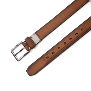 Ceinture en cuir pour homme avec boucle en métal massif à double ardillon, en cuir de vachette épais, avec surpiqûres rigides, robuste - Product Image 4
