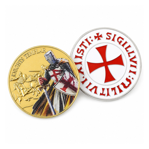 Moneda Conmemorativa Personalizada de los Caballeros Templarios, Diseño de Cruz Roja Medieval, Tono Dorado y Plateado, Regalo Conmemorativo - Product Image 1