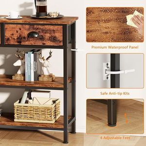 <b>Rustic</b> <b>Console</b> <b>Table</b> with 3 Drawers, Wood Top, Metal Frame & Open Storage Shelves for Entryway, Hallway, Living Room & Foyer - Product Image 4