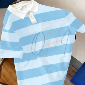 Camiseta Personalizada para Hombre, de Felpa Sólida y Transpirable, de Algodón, Manga Corta, Informal, para Verano, Golf, con Logotipo Frontal, Azul y Blanco, Proveedor Mayorista - Product Image 1