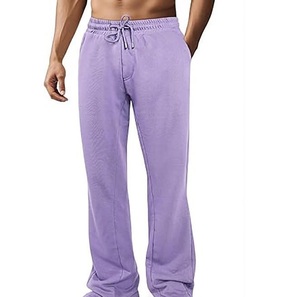 Pantalones de chándal rectos de lana para hombre, con cintura elástica y cordón, de tiro medio, transpirables, de peso medio, para otoño, con bolsillos laterales - Product Image 6