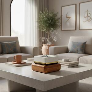 Quemador de Bakhoor de Lujo con Base Cuadrada de Madera, Incensario Moderno de Metal para Oud, Mabkhara de Dos Tonos para Decoración del Hogar, Regalo Árabe para Ramadán, Venta al por Mayor - Product Image 3