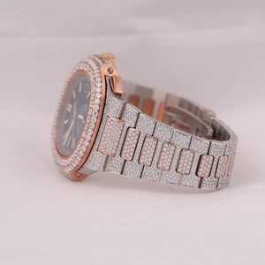 Moissanite Iced Out Quartz Watch Stainless Steel Chronograph <b>Wristwatch</b> Blue Dial Date Display for <b>Men</b> - Product Image 2