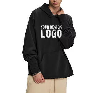 เสื้อฮู้ดดี้ผู้ชายแบบสวมใส่สบาย ทรงโอเวอร์ไซส์ ขอบพับได้ ผลิตตามแบบ OEM  ตกแต่งด้วยรูร้อยเชือกที่แขนเสื้อ สไตล์อเมริกันสตรีท - Product Image 4