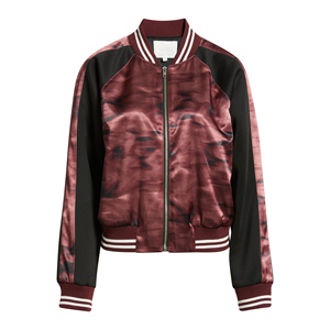 Veste universitaire pour femme, motif tie-dye, manches noires, corps bordeaux, fermeture éclair intégrale, coupe courte - Product Image 6