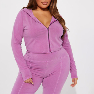 Premium Quality Women Velvet Two-Piece Set Pink Full Sleeve Zipper <b>Top</b> Flared Pants Solid Color Sexy Club Wear Women Washed Set - Product Image 3