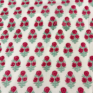 เสื้อทูนิคสั้นแบบเป็นทางการ ผ้าฝ้าย 100% ลายพิมพ์ดอกไม้แบบแฮนด์บล็อก ทำมือ เป็นมิตรกับสิ่งแวดล้อม คอวี แขนสามส่วน แต่งระบายลูกไม้ ซักได้ - Product Image 3