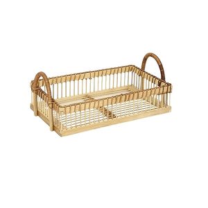 Handmade Bamboo Asian Zen Rectangle Decorative <b>Tray</b> Woven Serving <b>Basket</b> Handles for Tea Fruit Tableware Kitchen Living Room - Product Image 1