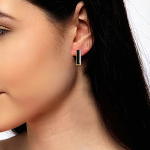 14K Yellow Gold <b>Black</b> Enamel Diamond Hoop Earrings Round Brilliant Cut Lab Grown Diamonds Contemporary Luxury Jewelry Women - Product Image 4