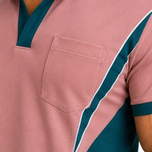 Conjunto de Camiseta Polo y Pantalones Cortos para Hombre en Rosa Polvoriento y Verde Azulado, con Bolsillo en Contraste, Estilo Casual de Verano, Dos Piezas, Logotipo Personalizado, Ropa Deportiva Premium - Product Image 6