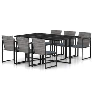 Outdoor Dining Set 7 Piece Gray Poly Rattan Steel <b>Frame</b> Garden Furniture Contemporary Style With Removable Covers - Product Image 1
