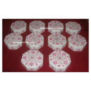 Beautiful White Marble With Fine Finishing And Smooth Polished Rectangular Shape Pink Mother Of pearl Inlay Jewelry Gift Boxes - Product Image 2