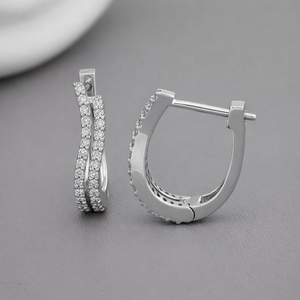 Pendientes de Aro con Diamantes Cultivados en Laboratorio de Dos Tonos, Diseño Curvo con Pavé, Oro Amarillo/Blanco/Rosa de 14k, Chapado en Rodio de Lujo, Certificado IGI - Product Image 4