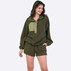 Conjunto de Dos Piezas para Mujer, Sudadera y Pantalones Cortos de Felpa Verde, Talla Grande, Ropa de Mujer - Product Image 4