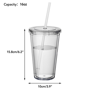 Gobelet réutilisable personnalisé avec logo, 16 oz, double paroi, en plastique, pour boissons froides, avec couvercle et paille, idéal pour les événements estivaux et les cadeaux promotionnels - Product Image 2