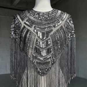 Cape d'épaule élégante brodée de perles et de pompons, travail manuel intensif, pour accessoire de robe de mariée, fournisseur en gros - Product Image 1