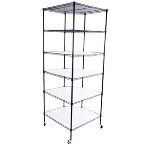 Mensola angolare poligonale a 6 strati nera per garage 680*680*1800 rivestita in plastica con ruote da 2 \ "PP - Product Image 6