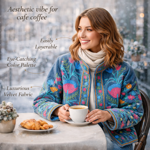 Manteau en velours artisanal de luxe, brodé à la main, col montant floral, vêtements de boutique en gros - Product Image 3