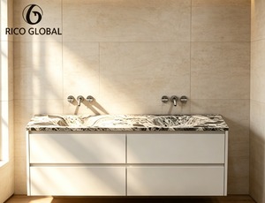 Meuble-lavabo flottant RICO GLOBAL 60 pouces en marbre avec vasque en pierre et tiroirs, design moderne et minimaliste - Product Image 1